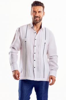 100% Linen Guayabera Chacabana with Contrast Trim
